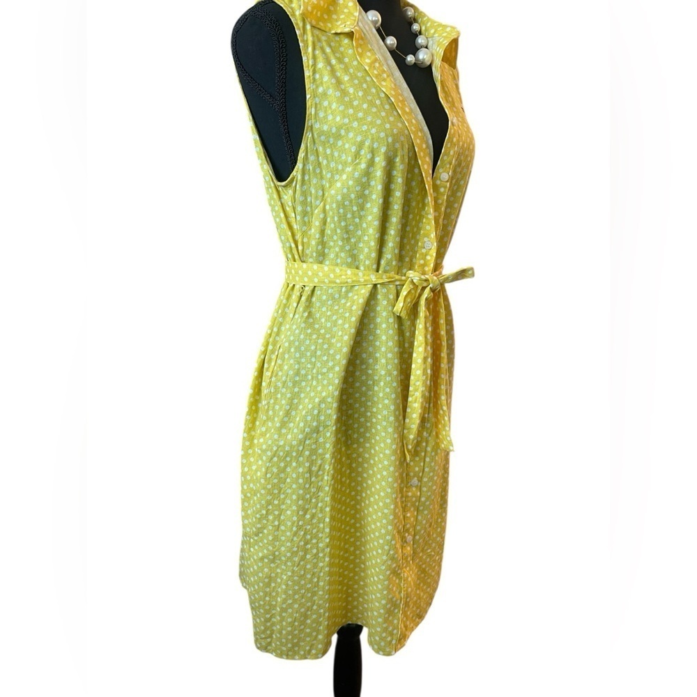 Tommy Hilfiger Yellow Polka Dot Sundress Size12 Button Front Belt Pockets Summer - Picture 5 of 9